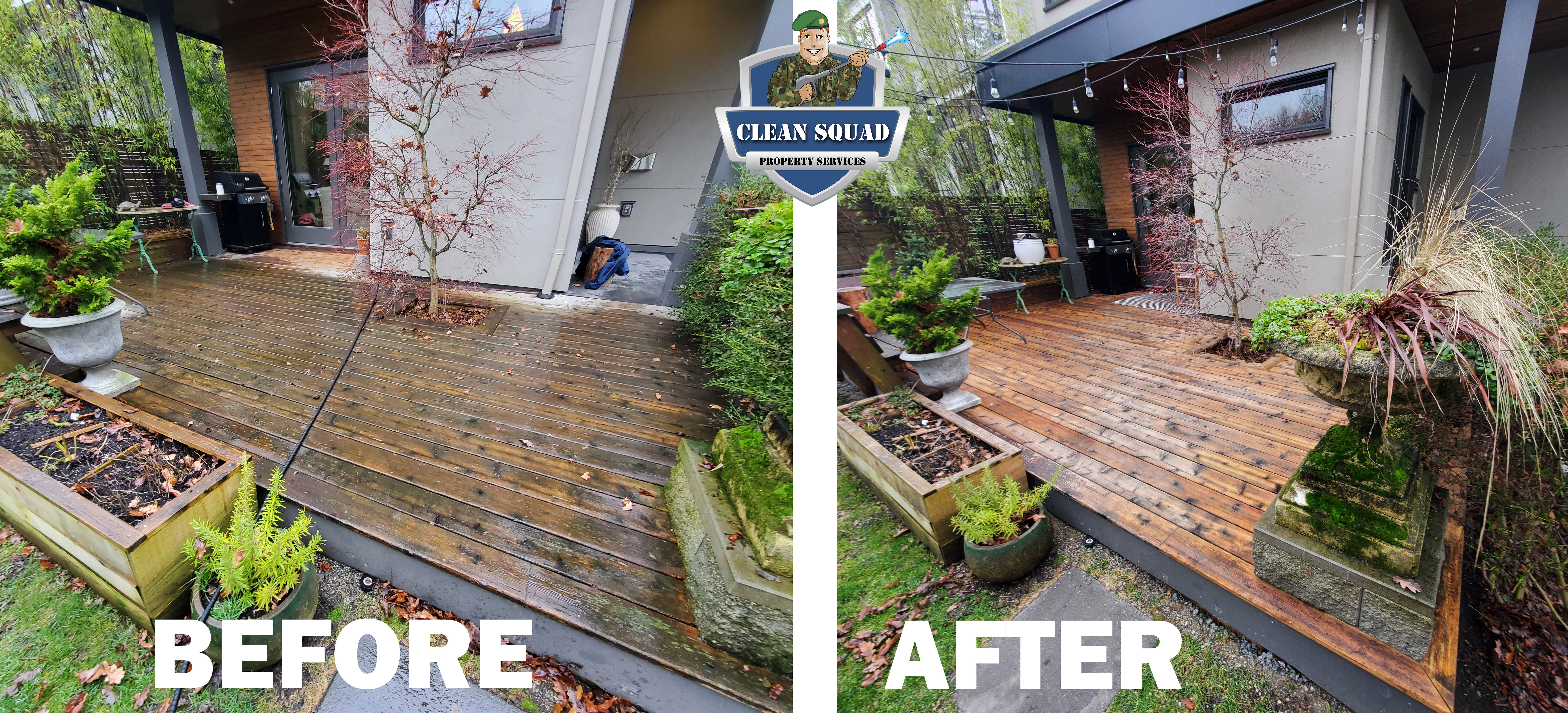 clean squad property services - clean deck before and after in kitsilano vancouver bc